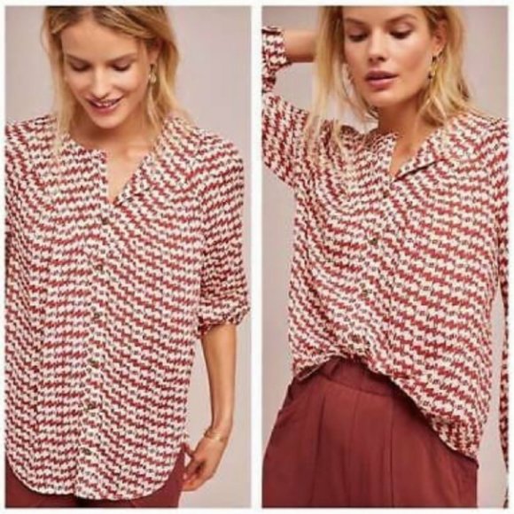 Maeve by Anthropologie Button Front Dog Print Blouse S - Picture 1 of 9